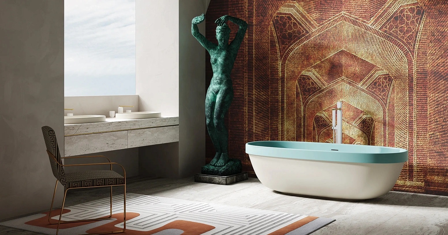 Ванна свободностоящая Salini S-Stone Greca IN 104821MF 180x80x51.8 (покраска полностью), донный клапан, сифон, слив-перелив