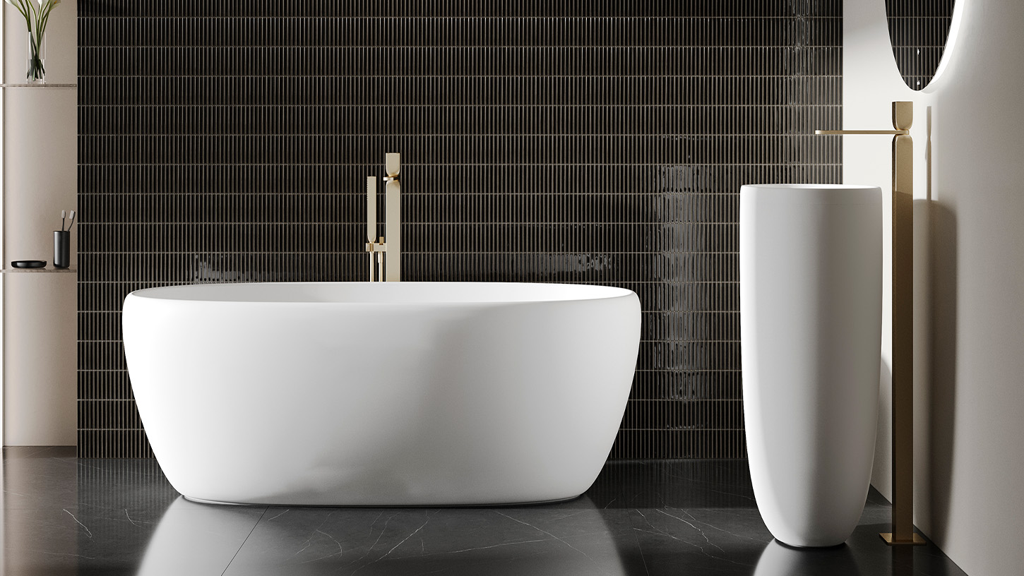 Ванна свободностоящая Salini S-Stone Luce 100122MF 150x75x58 (покраска RAL полностью, матовый), донный клапан, сифон, слив-перелив