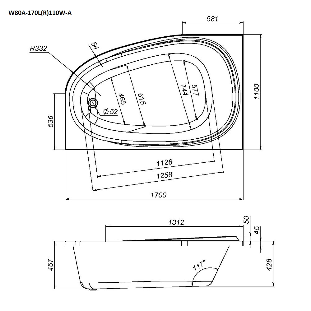Каркас для ванны AM.PM Левосторонний W80A-170L110W-R