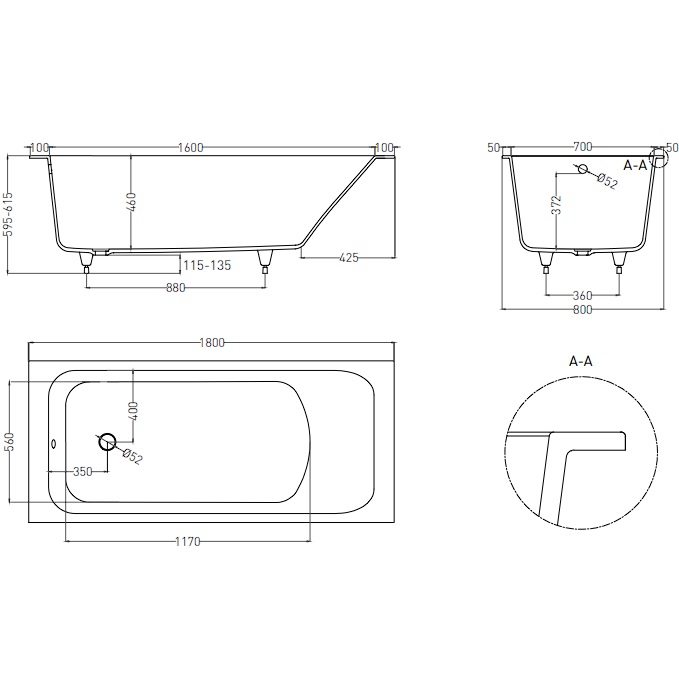 Ванна встраиваемая Salini S-Sense Orlanda 102012M 180x80x60 (белый матовый), без донного клапана