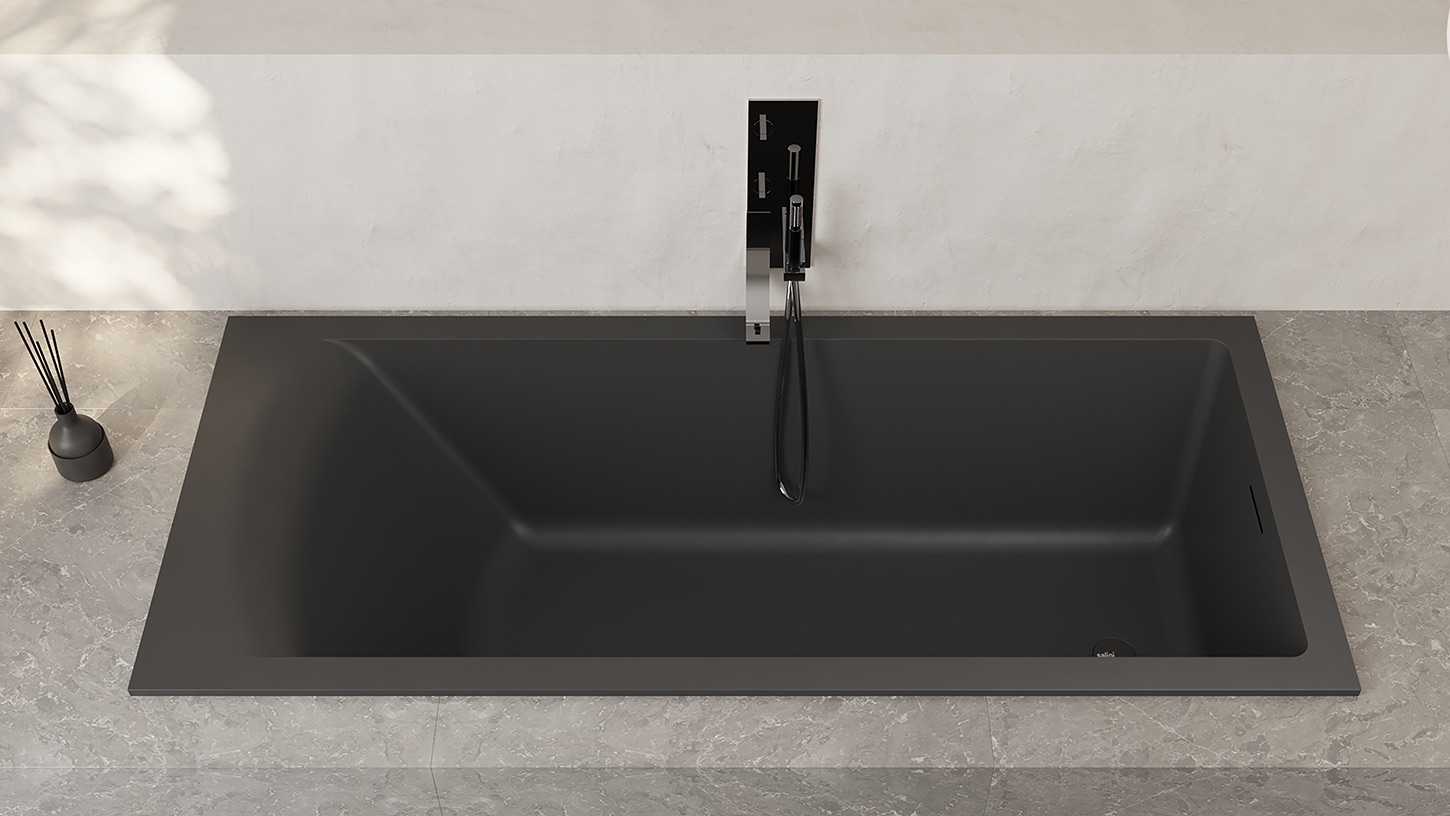 Ванна встраиваемая Salini S-Stone Cascata Kit 104523MF 179.6x79.5x60 (покраска RAL полностью, матовый), донный клапан, сифон, слив-перелив