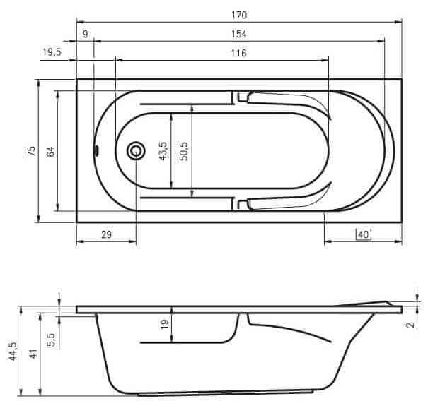 Ванна приставная Riho Future B073001005 170x75