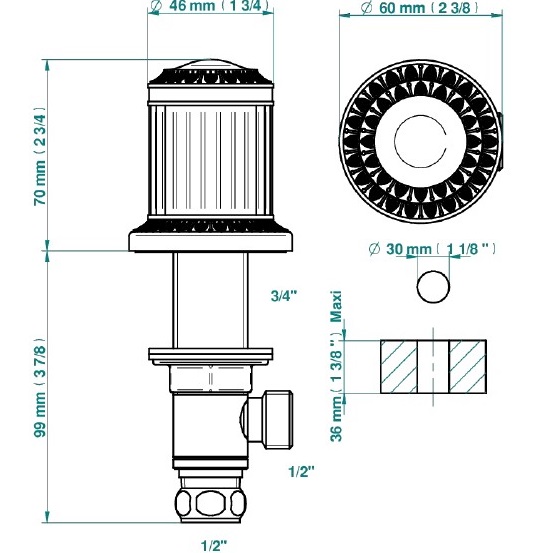Вентиль смесителя для раковины THG Malmaison metal U93-D14-35 (никель состаренный)