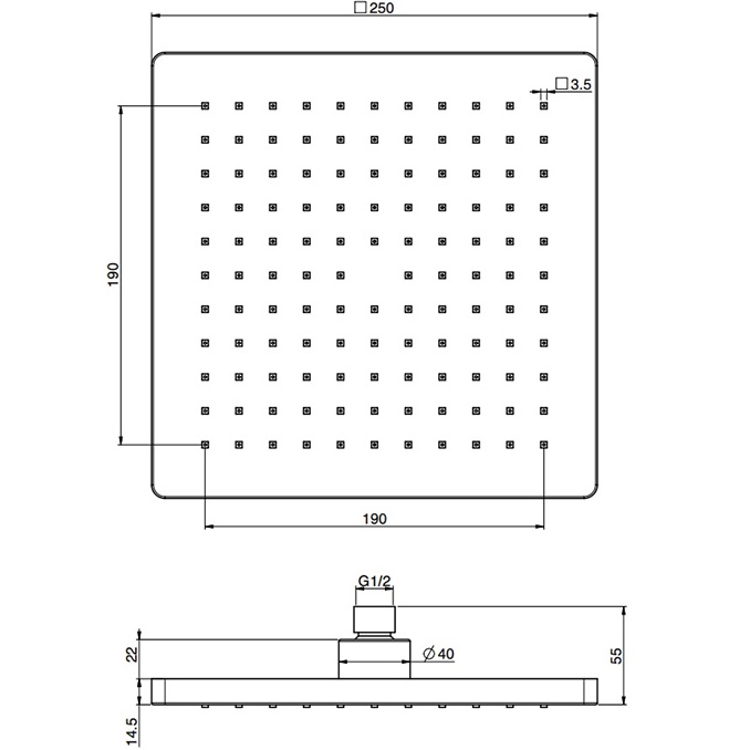 Верхний душ 25х25см Fima Carlo Frattini Soffioni F2987/2NS (черный матовый)