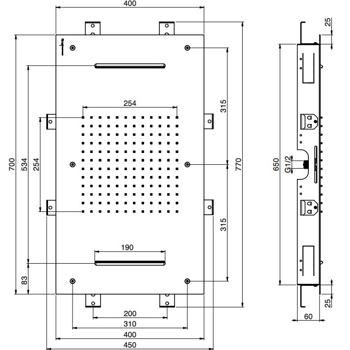 Верхний душ потолочный встраиваемый 70х40см Fima Carlo Frattini Soffioni F2903OR (золотой), 2 вида струи