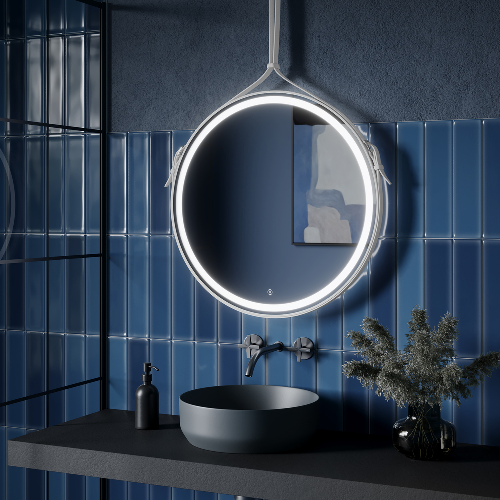Зеркало Sancos Dames DA650W 65 см. с подсветкой, с ремнем из кожи (белый)