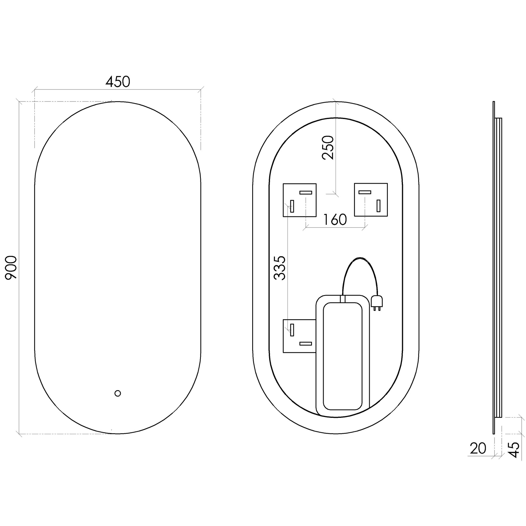 Зеркало Sancos Овал (Oval) OV45C 45х90, с фоновой подсветкой