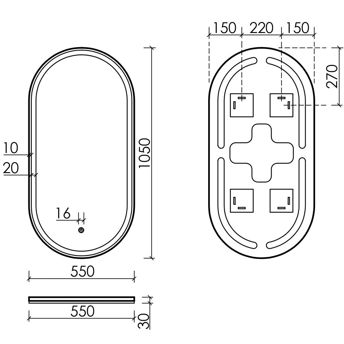 Зеркало Sancos Овал (Oval) OV55F 55х105, с фронтальной подсветкой
