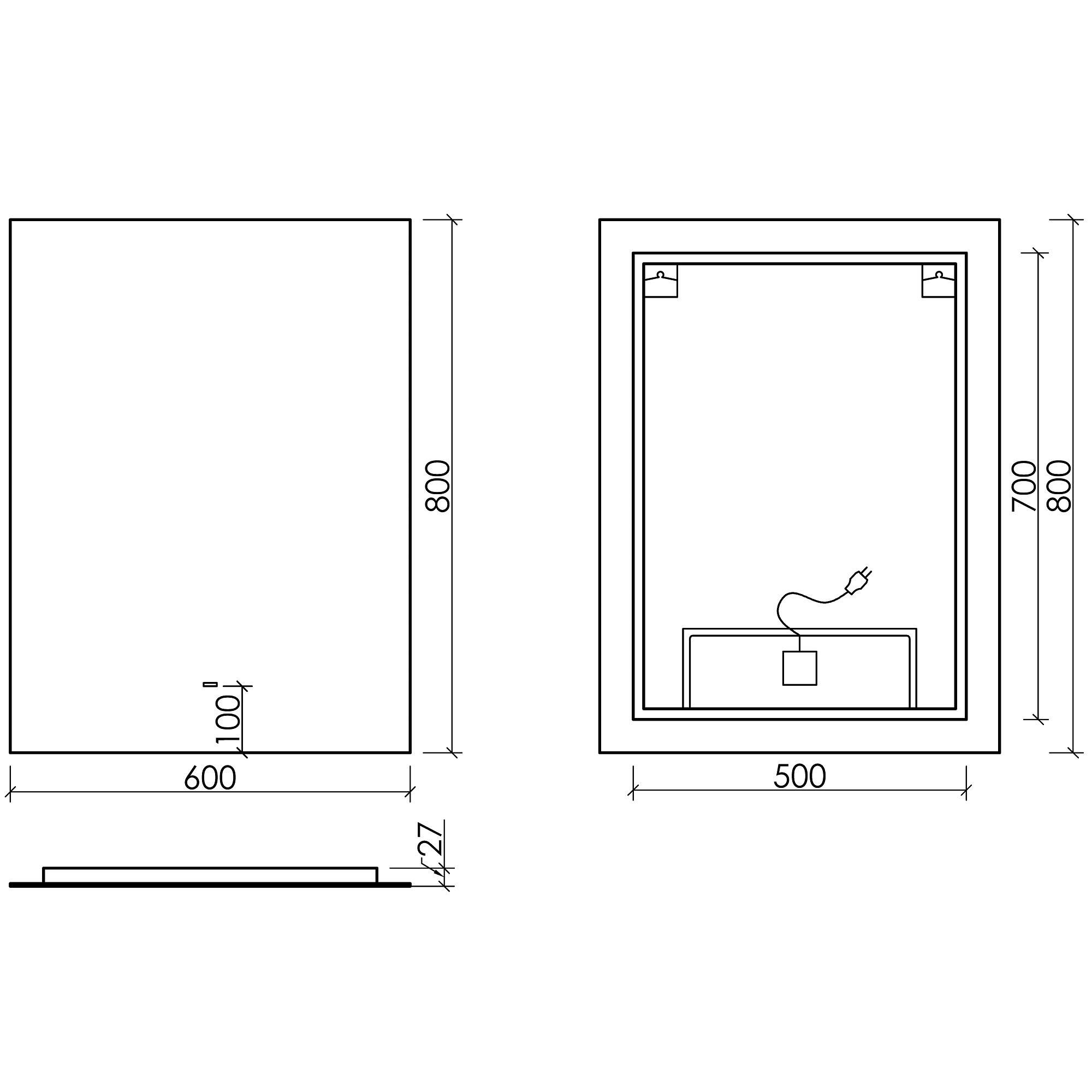 Зеркало Sancos Square 2.0 (Поле 2.0) SQ2.600 60x80 см. с подсветкой