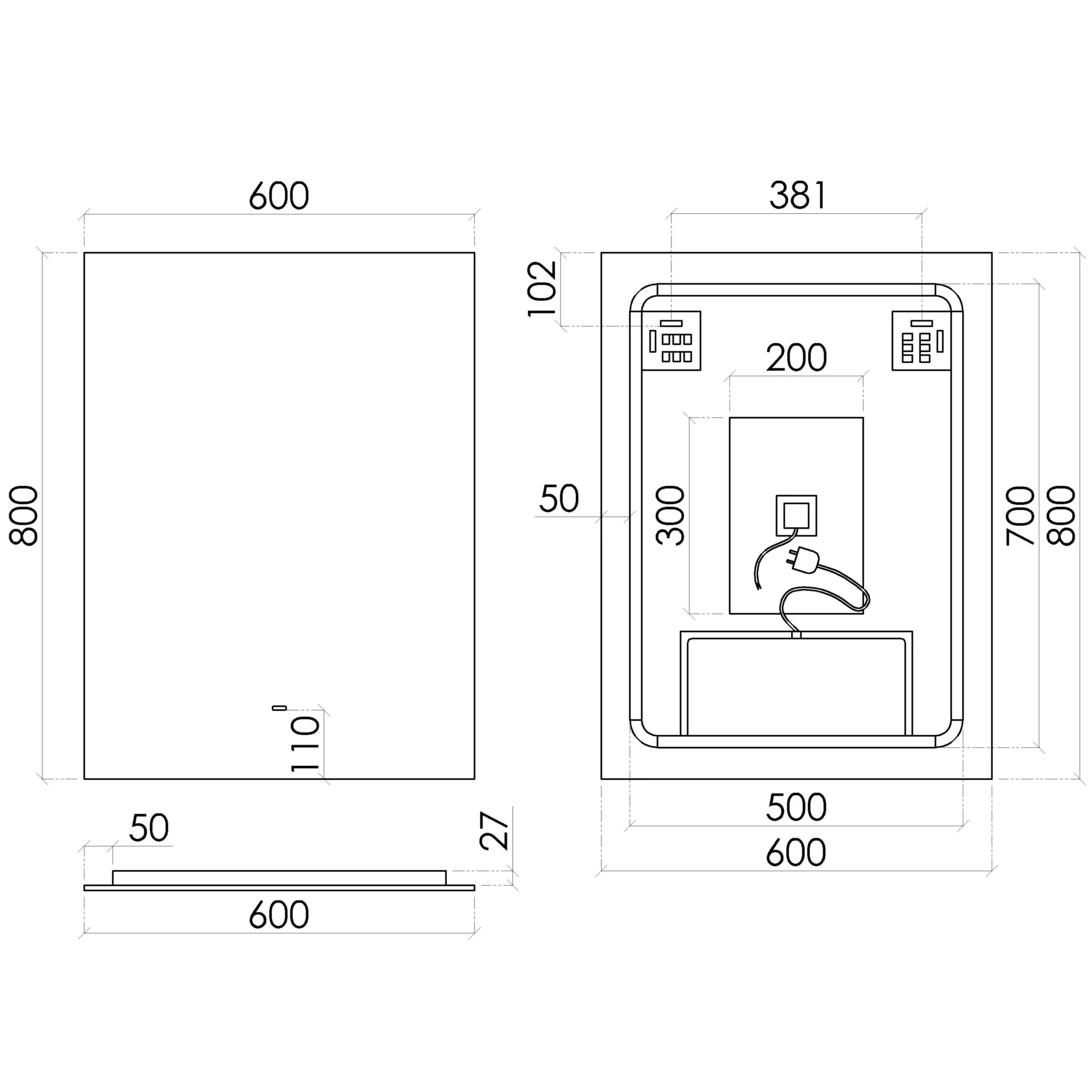 Зеркало Sancos Square 2.0 (Поле 2.0) SQ2T.600 60x80 см. с подсветкой, антизапотевание