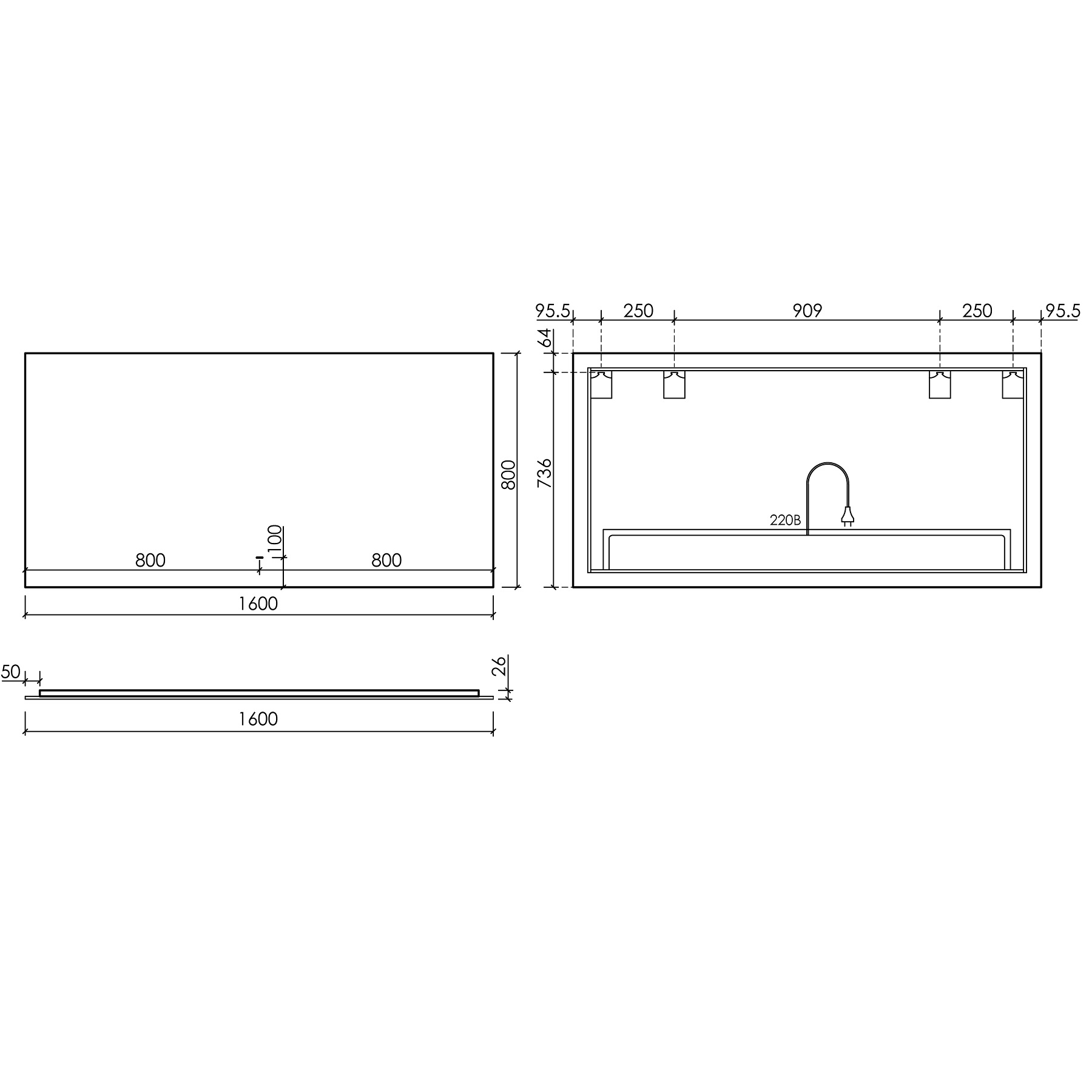 Зеркало Sancos Square SQ1600 160x80 см. с подсветкой
