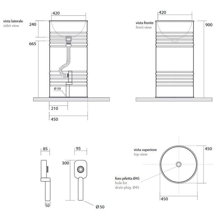 Раковина напольная Kerasan Artwork Barrel 4742K01 90х45